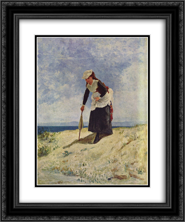 Woman on the Beach 20x24 Black Ornate Wood Framed Art Print Poster with Double Matting by Nittis, Giuseppe de