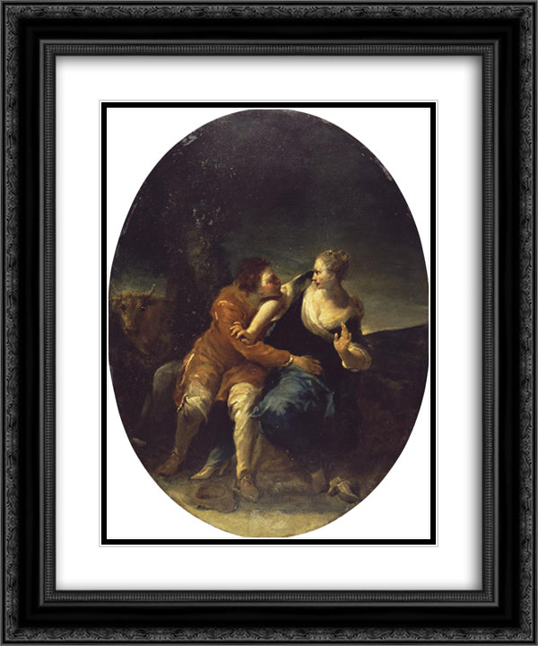 A Persistent Cavalier (genre scene) 20x24 Black Ornate Wood Framed Art Print Poster with Double Matting by Crespi, Giuseppe Maria