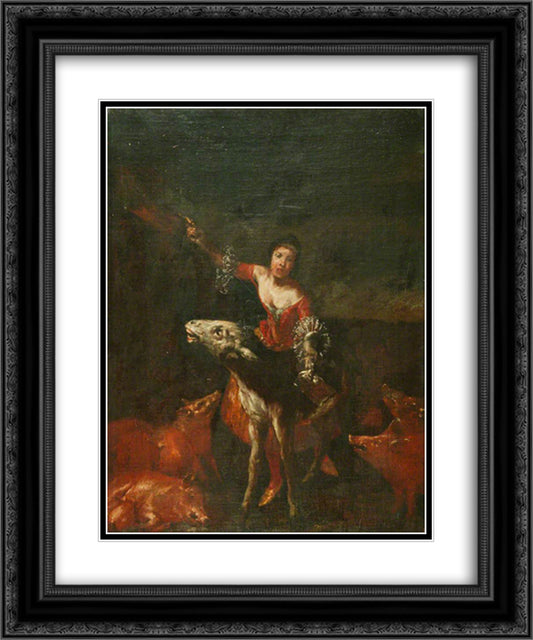 A Singer with a Donkey 20x24 Black Ornate Wood Framed Art Print Poster with Double Matting by Crespi, Giuseppe Maria