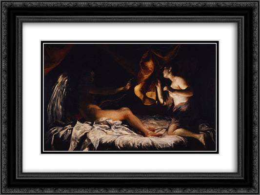 Cupid and Psyche 24x18 Black Ornate Wood Framed Art Print Poster with Double Matting by Crespi, Giuseppe Maria