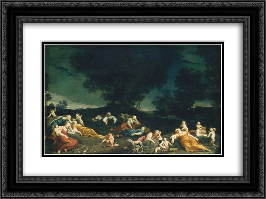 Cupids Disarming Sleeping Nymphs 24x18 Black Ornate Wood Framed Art Print Poster with Double Matting by Crespi, Giuseppe Maria