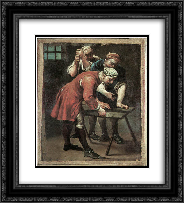 Dice players 20x22 Black Ornate Wood Framed Art Print Poster with Double Matting by Crespi, Giuseppe Maria