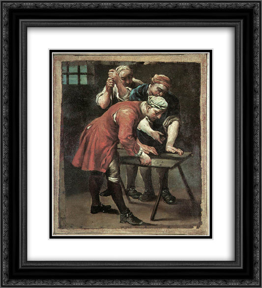 Dice Players 20x22 Black Ornate Wood Framed Art Print Poster with Double Matting by Crespi, Giuseppe Maria