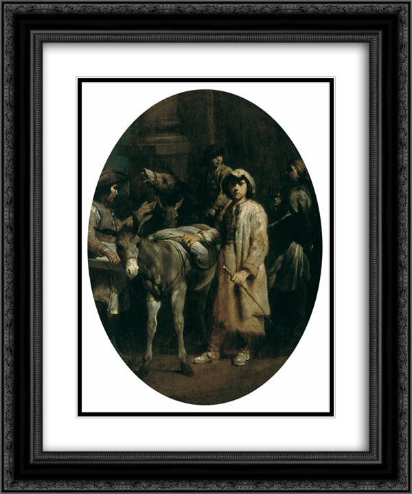Peasants with Donkeys 20x24 Black Ornate Wood Framed Art Print Poster with Double Matting by Crespi, Giuseppe Maria