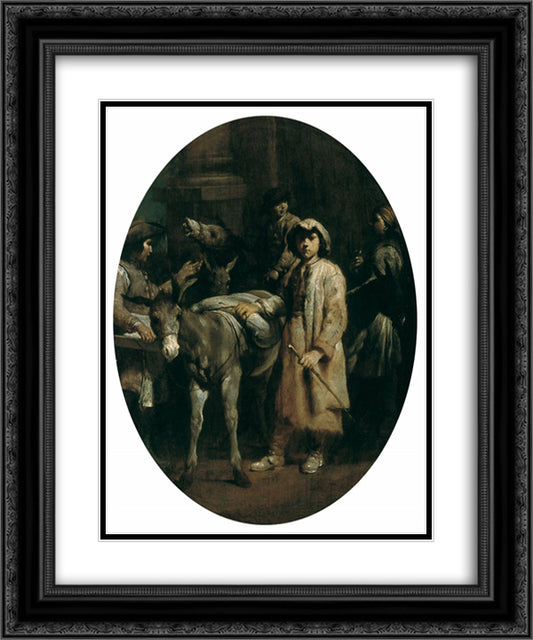 Peasants with Donkeys 20x24 Black Ornate Wood Framed Art Print Poster with Double Matting by Crespi, Giuseppe Maria