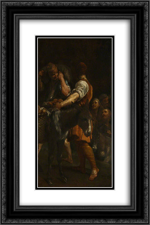 Peasants with Donkeys 16x24 Black Ornate Wood Framed Art Print Poster with Double Matting by Crespi, Giuseppe Maria