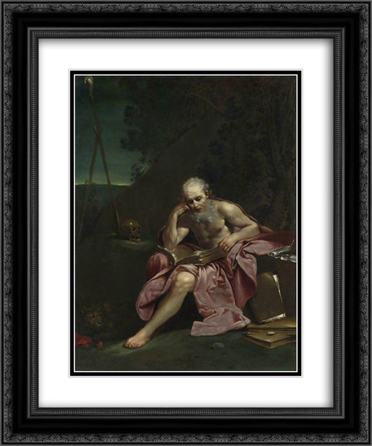 Saint Jerome in the Desert 20x24 Black Ornate Wood Framed Art Print Poster with Double Matting by Crespi, Giuseppe Maria