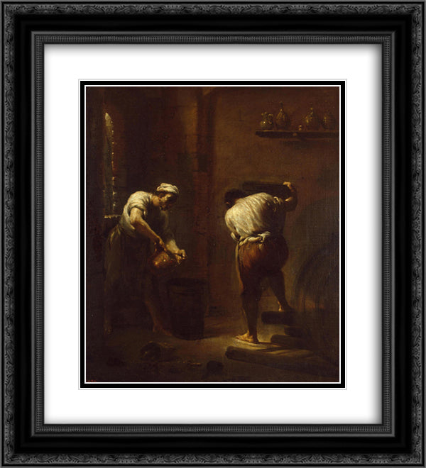 Scene in a Cellar 20x22 Black Ornate Wood Framed Art Print Poster with Double Matting by Crespi, Giuseppe Maria
