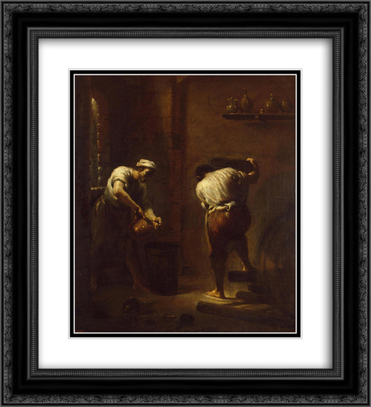 Scene in a Cellar 20x22 Black Ornate Wood Framed Art Print Poster with Double Matting by Crespi, Giuseppe Maria