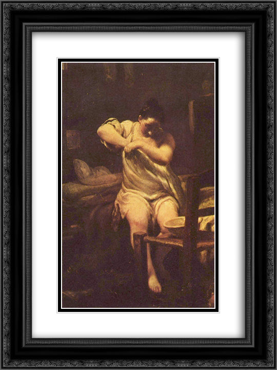 Searching for Fleas 18x24 Black Ornate Wood Framed Art Print Poster with Double Matting by Crespi, Giuseppe Maria