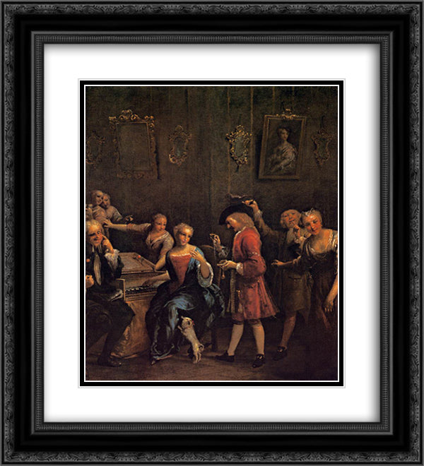 The Courted Singer 20x22 Black Ornate Wood Framed Art Print Poster with Double Matting by Crespi, Giuseppe Maria