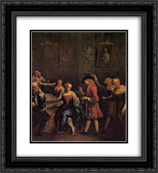 The Courted Singer 20x22 Black Ornate Wood Framed Art Print Poster with Double Matting by Crespi, Giuseppe Maria