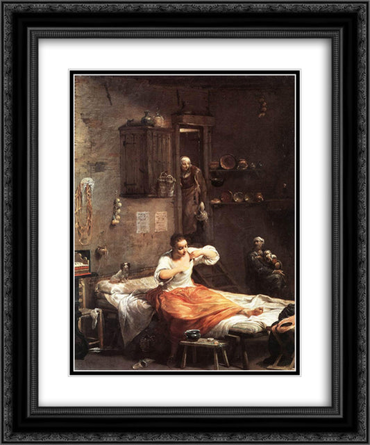 The Flea Hunt 20x24 Black Ornate Wood Framed Art Print Poster with Double Matting by Crespi, Giuseppe Maria