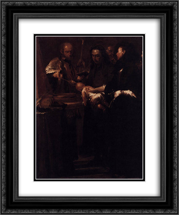 The Seven Sacraments - Baptism 20x24 Black Ornate Wood Framed Art Print Poster with Double Matting by Crespi, Giuseppe Maria