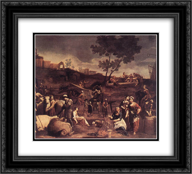 Village Fair 22x20 Black Ornate Wood Framed Art Print Poster with Double Matting by Crespi, Giuseppe Maria