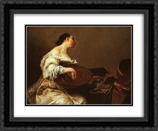 Woman with Lute 24x20 Black Ornate Wood Framed Art Print Poster with Double Matting by Crespi, Giuseppe Maria
