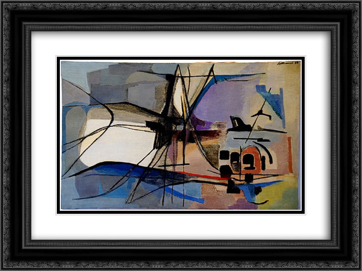 Dai concerti di Arzignano (Strawinsky) 24x18 Black Ornate Wood Framed Art Print Poster with Double Matting by Santomaso, Giuseppe