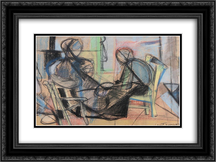 Figure in un interno 24x18 Black Ornate Wood Framed Art Print Poster with Double Matting by Santomaso, Giuseppe