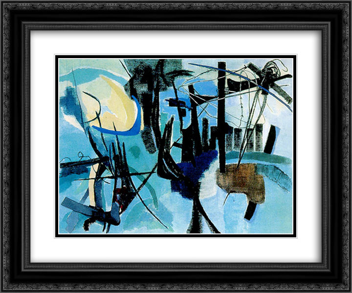 Ricordo Verde 24x20 Black Ornate Wood Framed Art Print Poster with Double Matting by Santomaso, Giuseppe