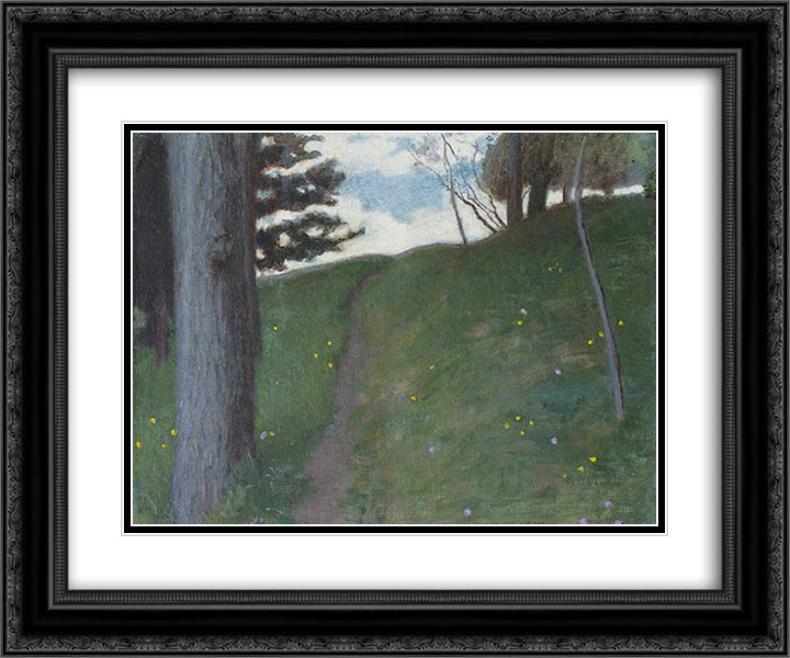 Forest. The road ... 24x20 Black Ornate Wood Framed Art Print Poster with Double Matting by Grigoriy, Goldstein