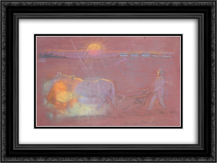 Morning plowing 24x18 Black Ornate Wood Framed Art Print Poster with Double Matting by Grigoriy, Goldstein