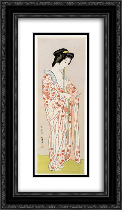 Beauty in Long Undergarment 14x24 Black Ornate Wood Framed Art Print Poster with Double Matting by Hashiguchi, Goyo