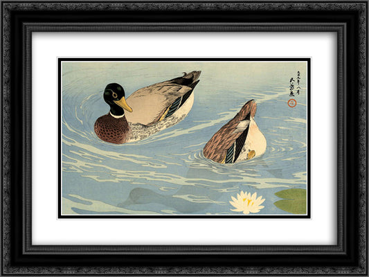 Ducks 24x18 Black Ornate Wood Framed Art Print Poster with Double Matting by Hashiguchi, Goyo