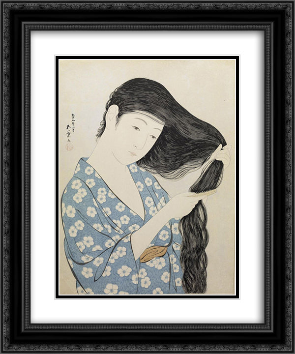 Kamisuki (Combing the hair) 20x24 Black Ornate Wood Framed Art Print Poster with Double Matting by Hashiguchi, Goyo