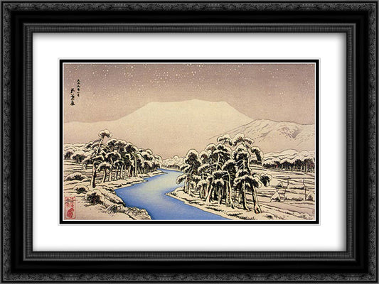 Mt. Ibuki in Snow 24x18 Black Ornate Wood Framed Art Print Poster with Double Matting by Hashiguchi, Goyo