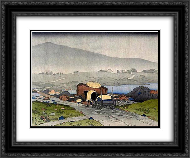 Rain at Yabakei 24x20 Black Ornate Wood Framed Art Print Poster with Double Matting by Hashiguchi, Goyo