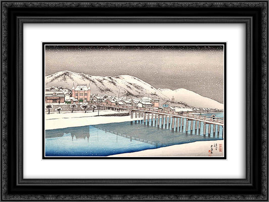 Sanjo Bridge, Kyoto 24x18 Black Ornate Wood Framed Art Print Poster with Double Matting by Hashiguchi, Goyo