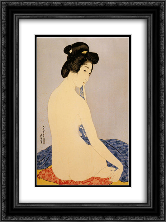 Woman After Bath 18x24 Black Ornate Wood Framed Art Print Poster with Double Matting by Hashiguchi, Goyo