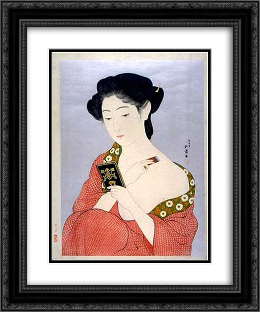 Woman Applying Powder 20x24 Black Ornate Wood Framed Art Print Poster with Double Matting by Hashiguchi, Goyo