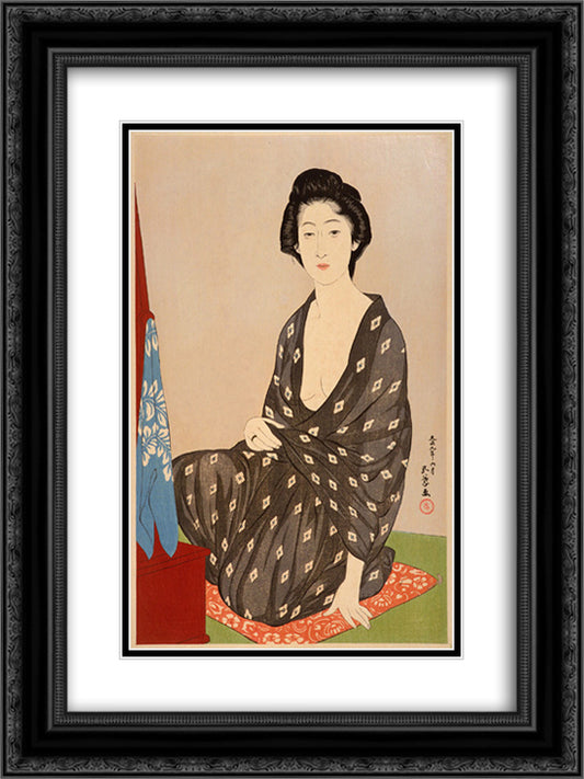 Woman in Summer Garment 18x24 Black Ornate Wood Framed Art Print Poster with Double Matting by Hashiguchi, Goyo