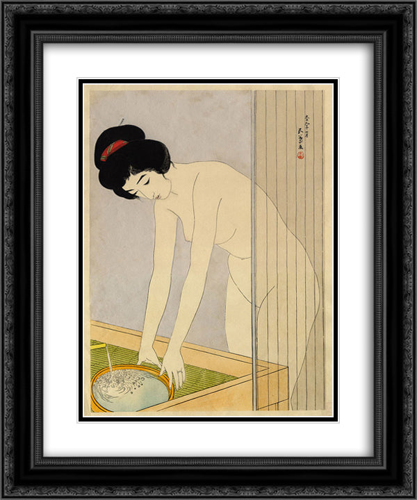 Woman Washing Her Face 20x24 Black Ornate Wood Framed Art Print Poster with Double Matting by Hashiguchi, Goyo