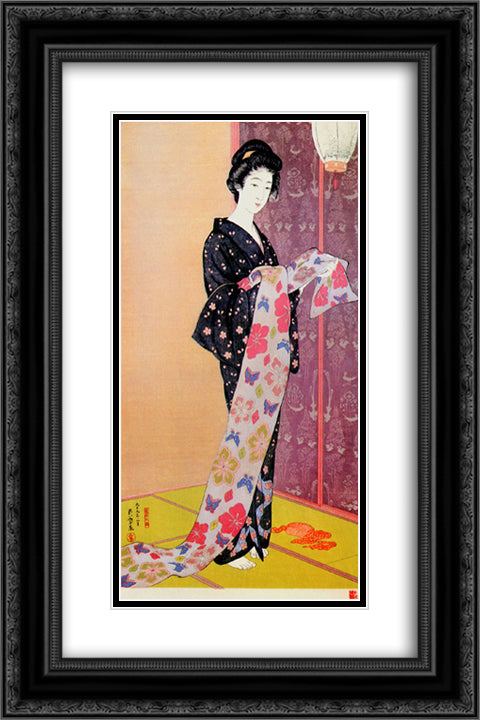 Young Woman in Summer Kimono 16x24 Black Ornate Wood Framed Art Print Poster with Double Matting by Hashiguchi, Goyo