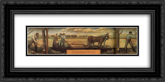 A short break from pasture work 24x12 Black Ornate Wood Framed Art Print Poster with Double Matting by Wood, Grant