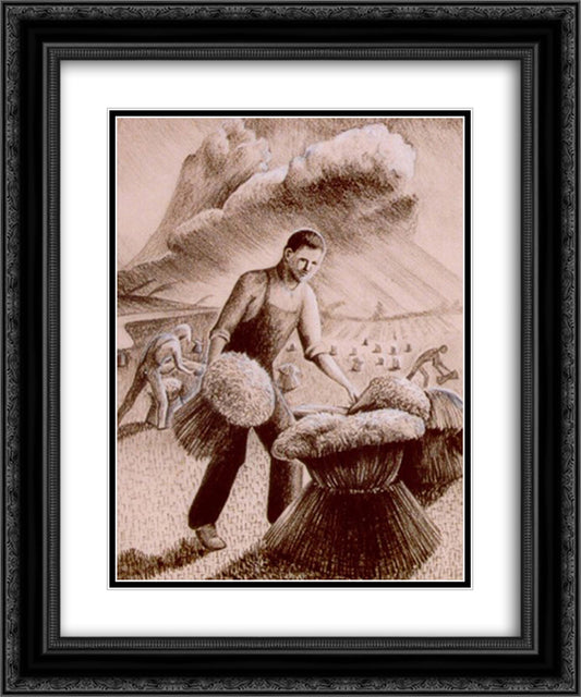 Approaching Storm 20x24 Black Ornate Wood Framed Art Print Poster with Double Matting by Wood, Grant