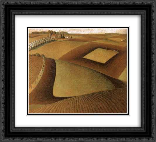 Break ground 22x20 Black Ornate Wood Framed Art Print Poster with Double Matting by Wood, Grant