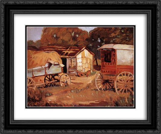 Carriage Business 24x20 Black Ornate Wood Framed Art Print Poster with Double Matting by Wood, Grant