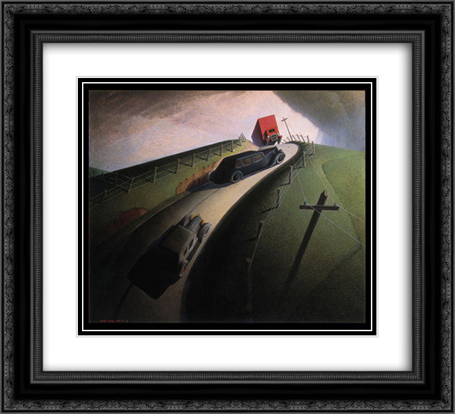 Death on the Ridge Road 22x20 Black Ornate Wood Framed Art Print Poster with Double Matting by Wood, Grant