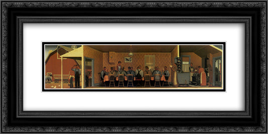 Dinner for Threshers 24x12 Black Ornate Wood Framed Art Print Poster with Double Matting by Wood, Grant