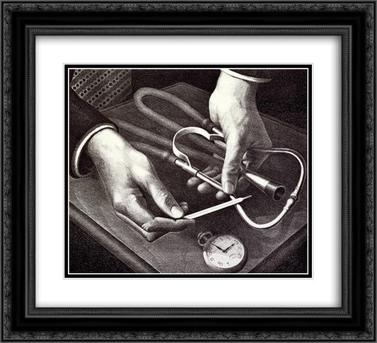 Family Doctor 22x20 Black Ornate Wood Framed Art Print Poster with Double Matting by Wood, Grant