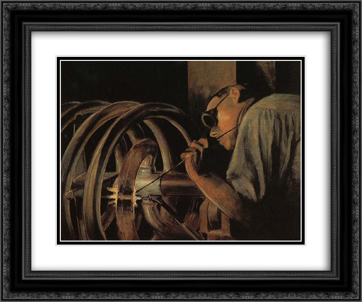 Helix Welder 24x20 Black Ornate Wood Framed Art Print Poster with Double Matting by Wood, Grant