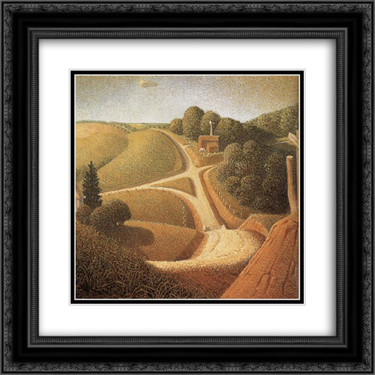 New Road 20x20 Black Ornate Wood Framed Art Print Poster with Double Matting by Wood, Grant