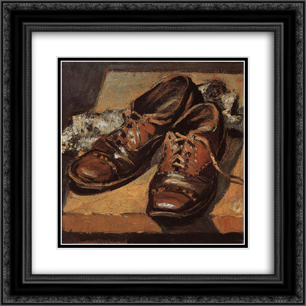 Old shoes 20x20 Black Ornate Wood Framed Art Print Poster with Double Matting by Wood, Grant