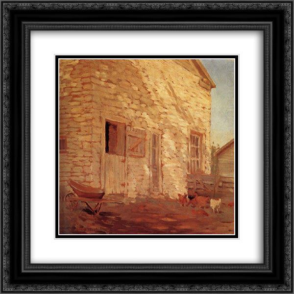 Old Stone and barn 20x20 Black Ornate Wood Framed Art Print Poster with Double Matting by Wood, Grant