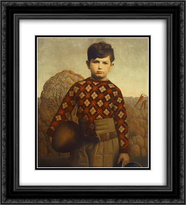 Plaid Sweater 20x22 Black Ornate Wood Framed Art Print Poster with Double Matting by Wood, Grant