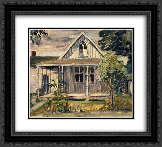 Sketch for house in American Gothic 22x20 Black Ornate Wood Framed Art Print Poster with Double Matting by Wood, Grant