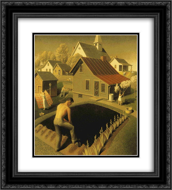 Spring In Town 20x22 Black Ornate Wood Framed Art Print Poster with Double Matting by Wood, Grant